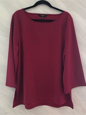 IMNYC Issac Mizrahi XL Raspberry Textured Boatneck 3/4 Sleeve Blouse Lagenlook